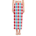 Red And Blue Argyle Pattern Print Side Slit Maxi Skirt