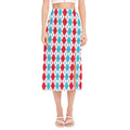 Red And Blue Argyle Pattern Print Side Slit Midi Skirt