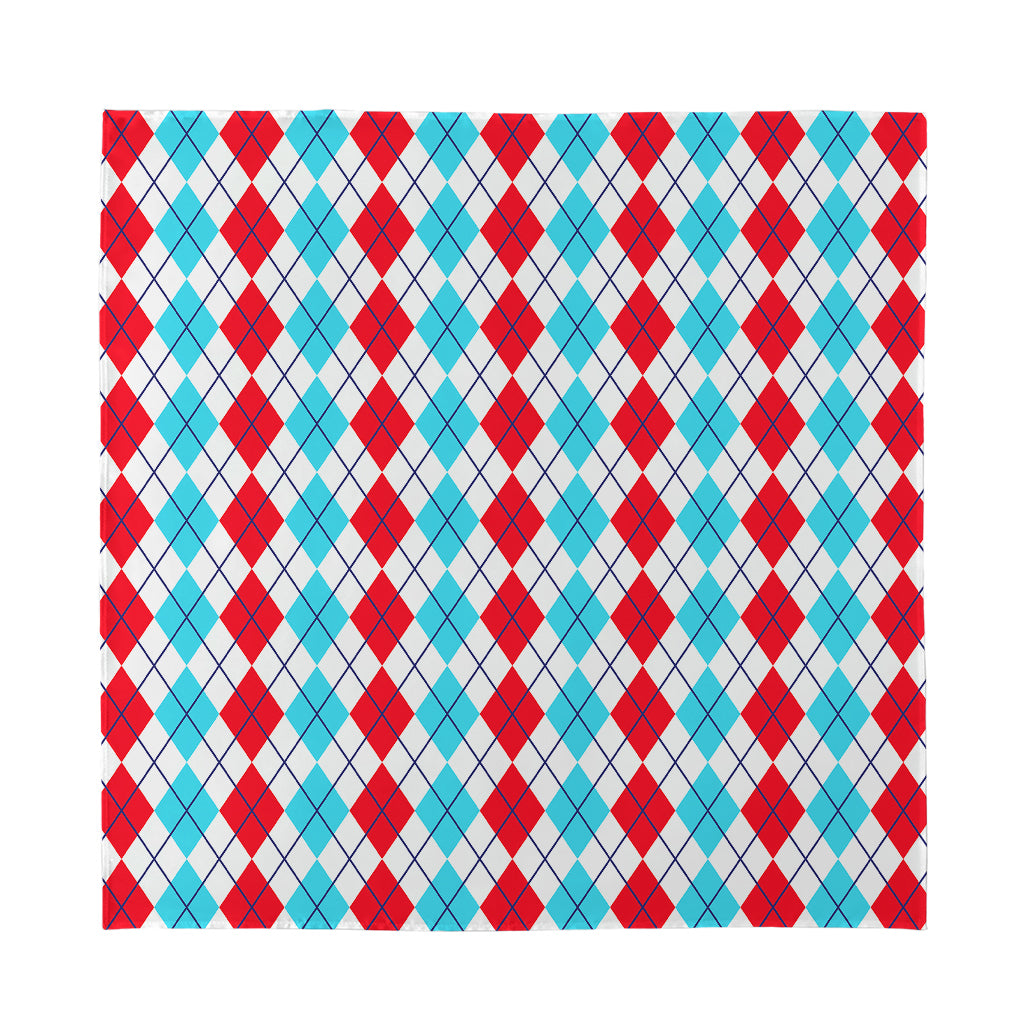 Red And Blue Argyle Pattern Print Silk Bandana