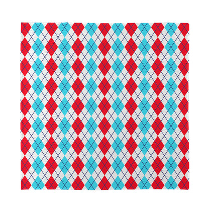 Red And Blue Argyle Pattern Print Silk Bandana