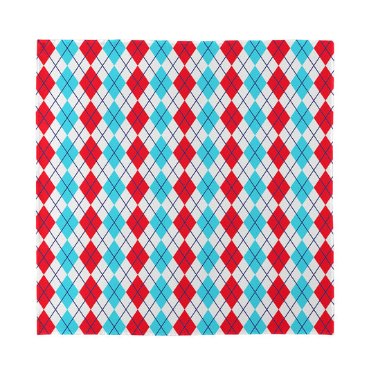 Red And Blue Argyle Pattern Print Silk Bandana