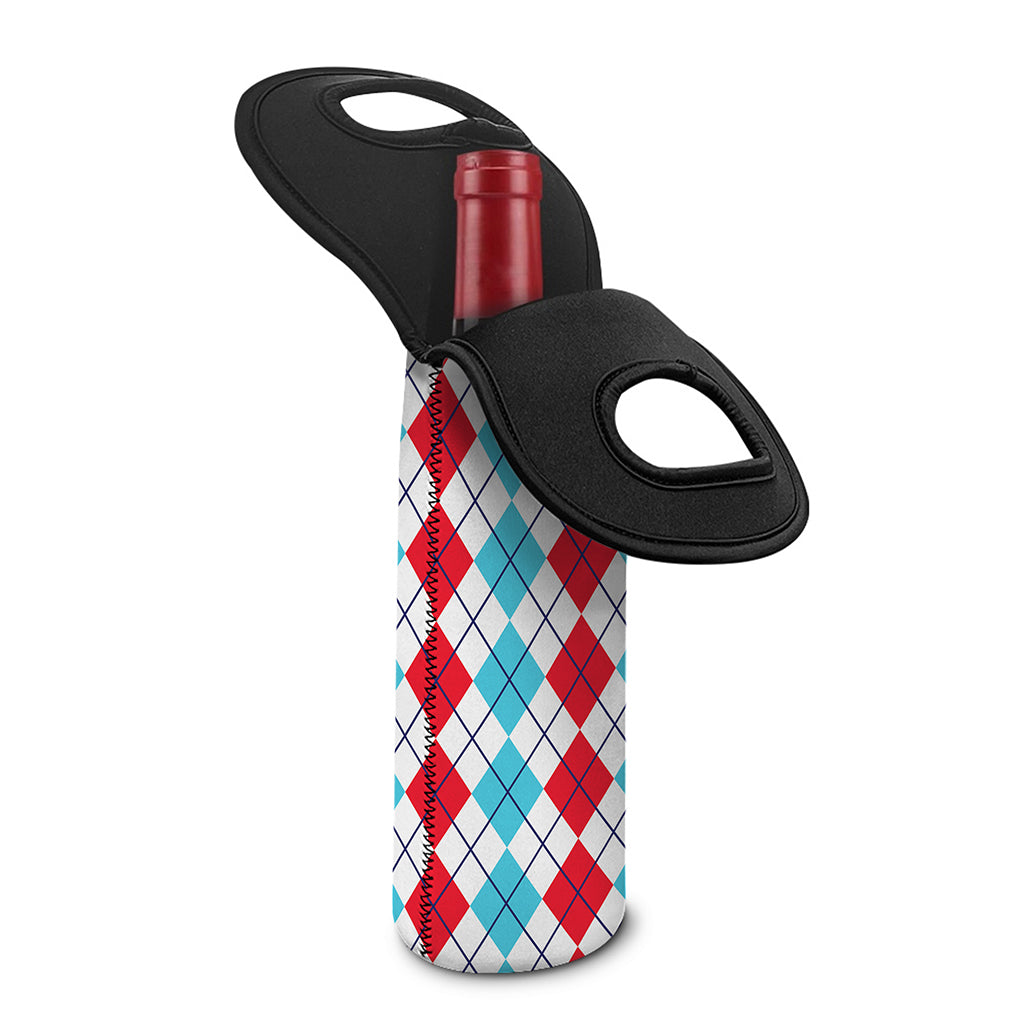 Red And Blue Argyle Pattern Print Single Neoprene Wine Tote