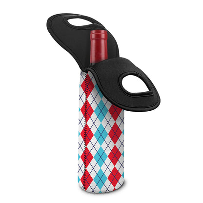 Red And Blue Argyle Pattern Print Single Neoprene Wine Tote