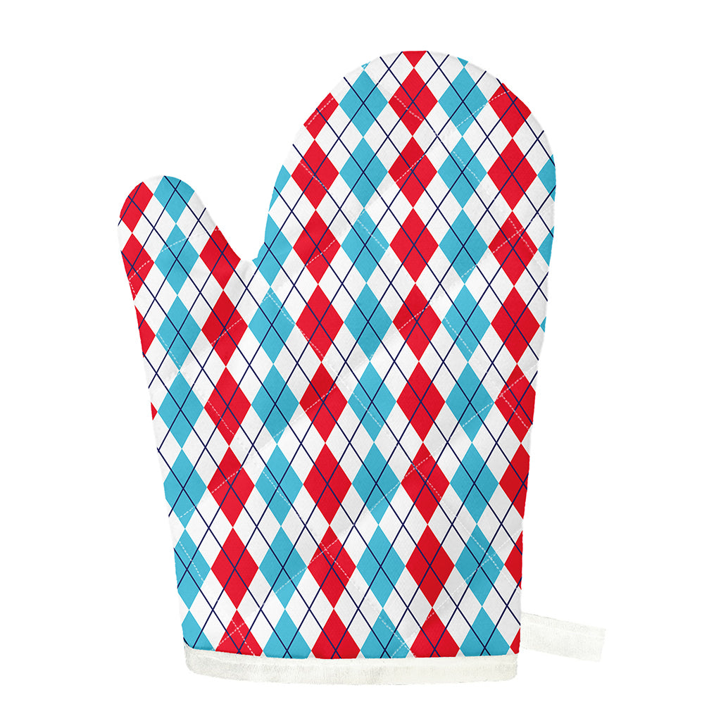 Red And Blue Argyle Pattern Print Single Oven Mitt
