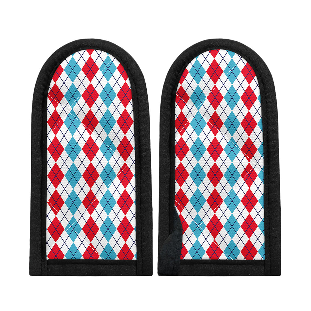 Red And Blue Argyle Pattern Print Skillet Handle Cover