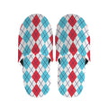Red And Blue Argyle Pattern Print Slippers