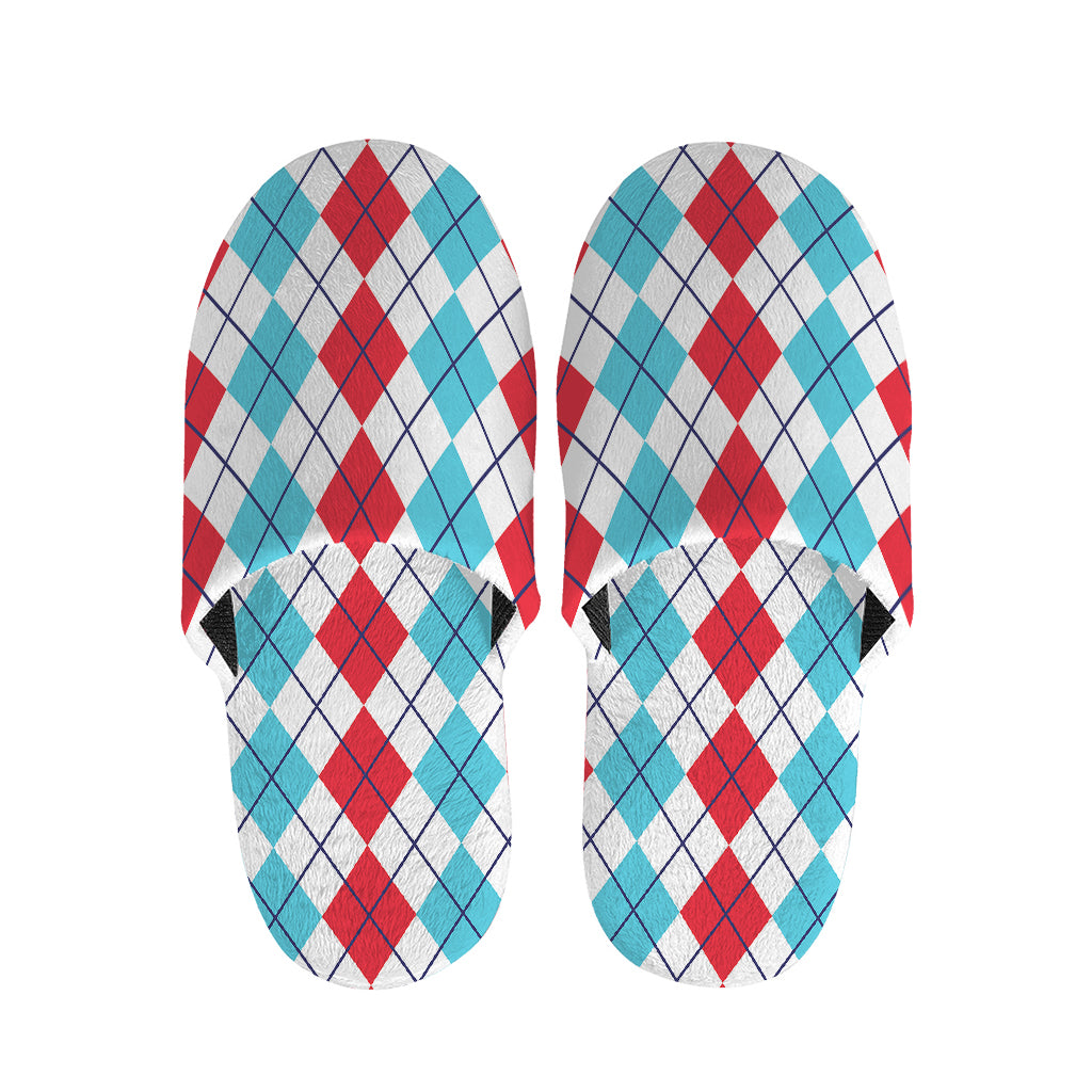 Red And Blue Argyle Pattern Print Slippers