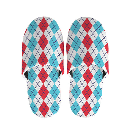 Red And Blue Argyle Pattern Print Slippers
