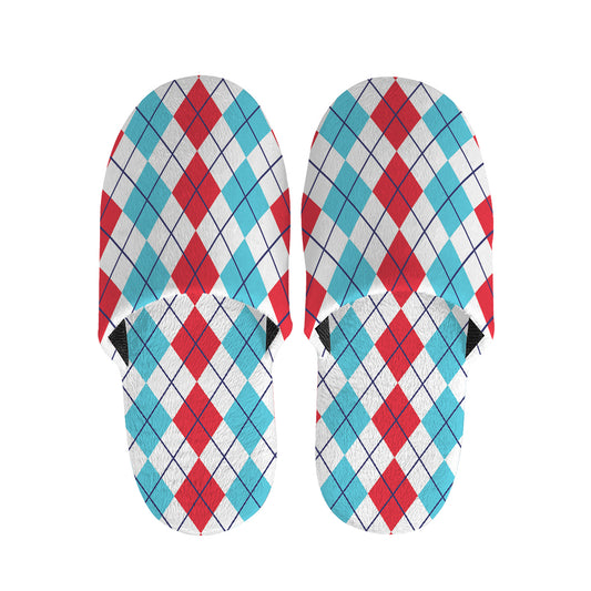 Red And Blue Argyle Pattern Print Slippers