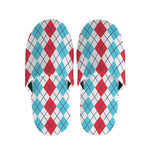 Red And Blue Argyle Pattern Print Slippers