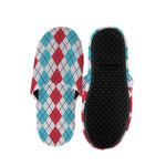 Red And Blue Argyle Pattern Print Slippers