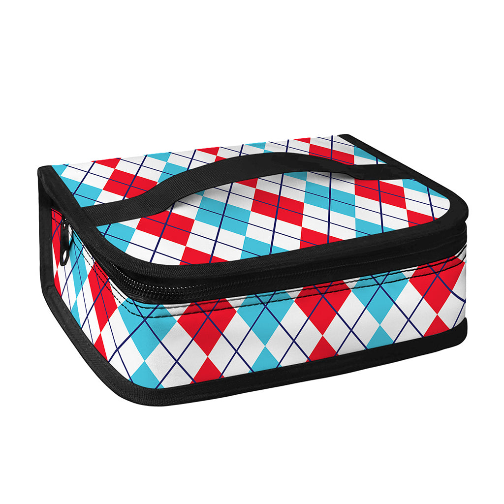 Red And Blue Argyle Pattern Print Small Lunch Bag