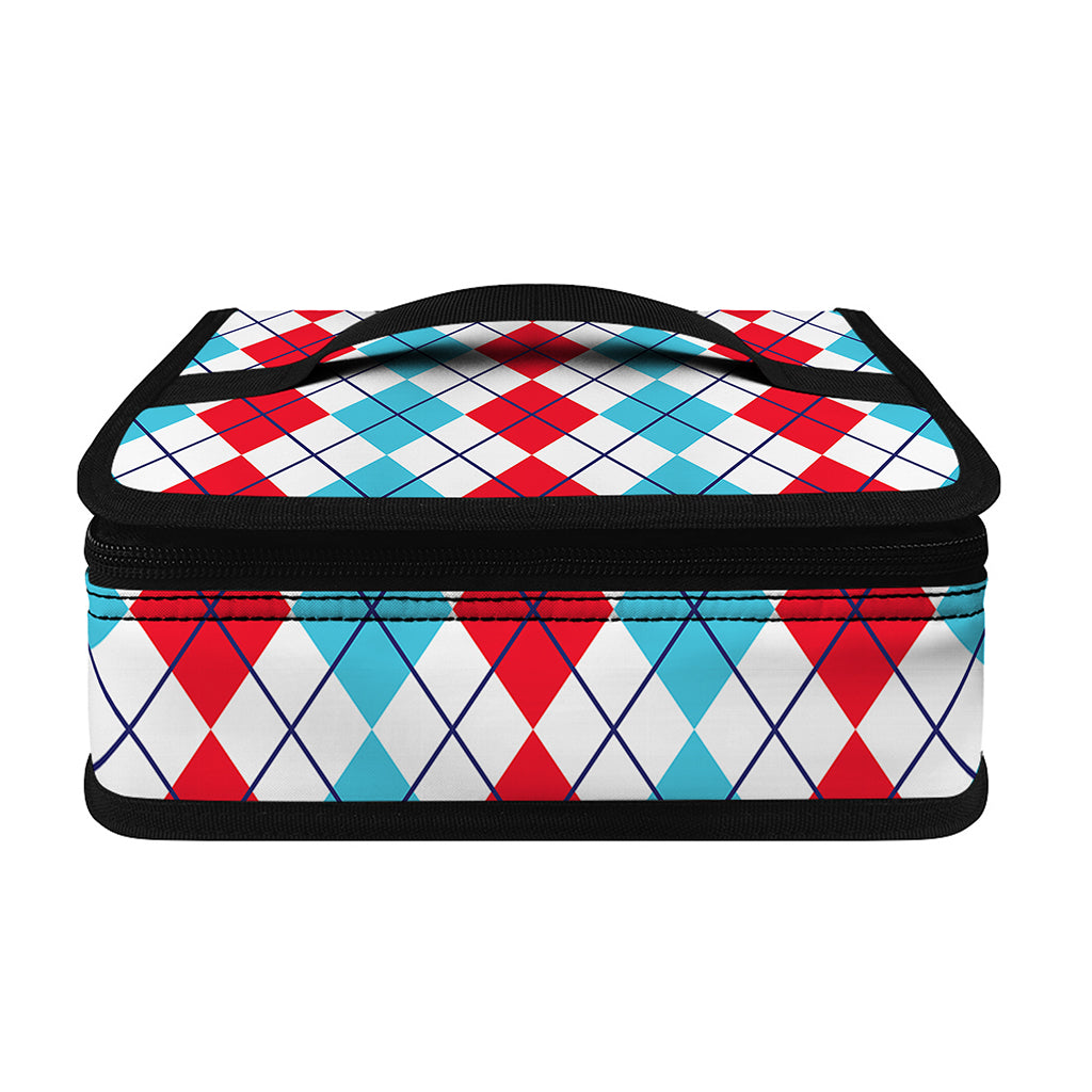 Red And Blue Argyle Pattern Print Small Lunch Bag