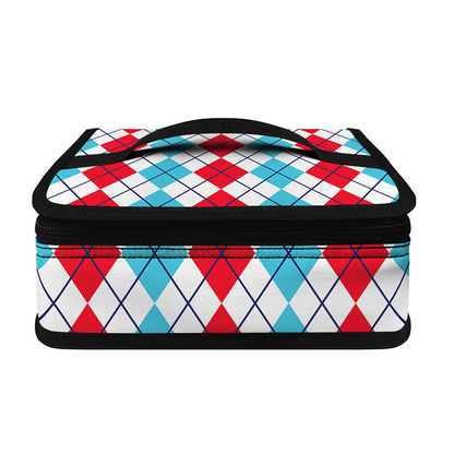 Red And Blue Argyle Pattern Print Small Lunch Bag