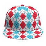 Red And Blue Argyle Pattern Print Snapback Cap