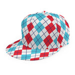 Red And Blue Argyle Pattern Print Snapback Cap