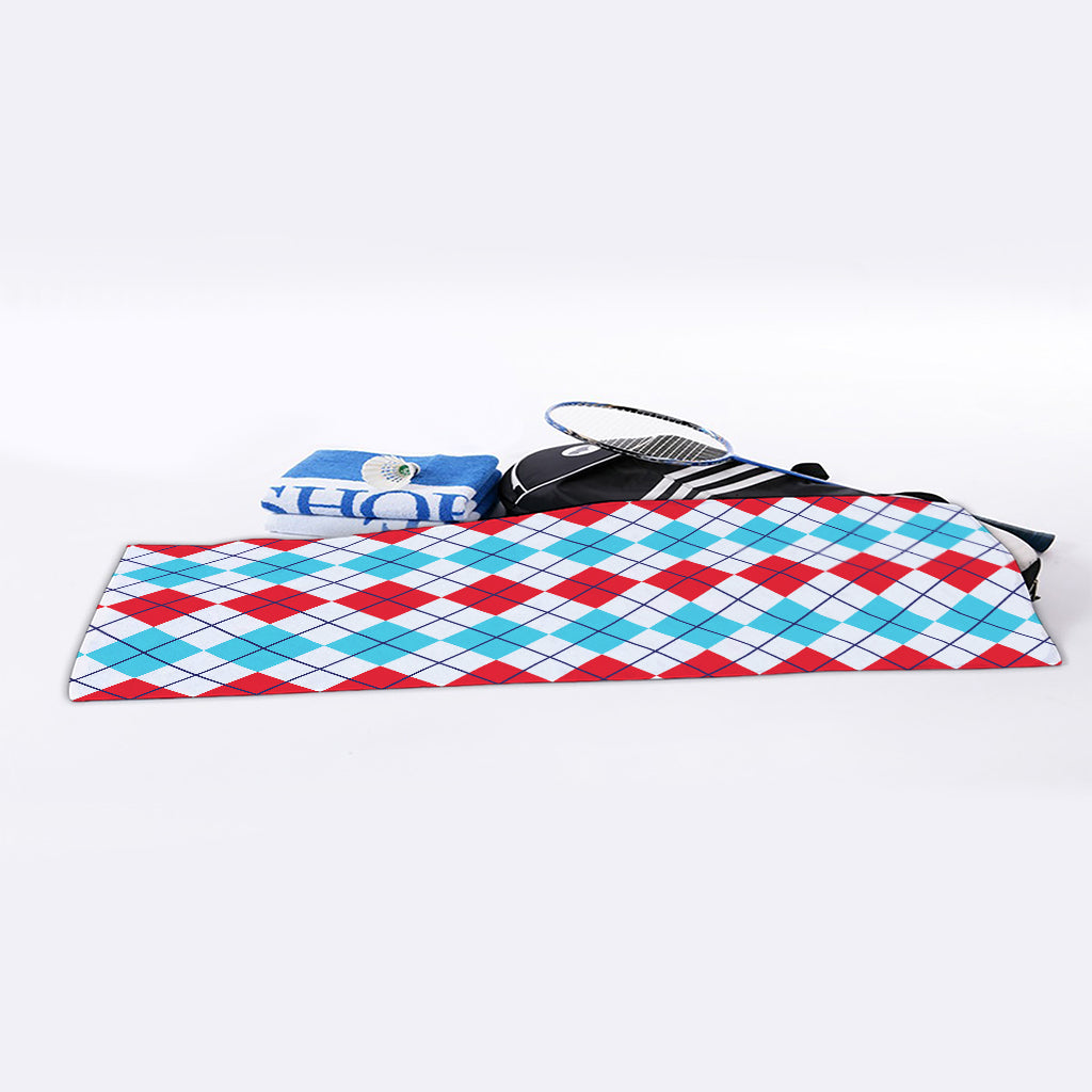 Red And Blue Argyle Pattern Print Sports Towel