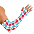 Red And Blue Argyle Pattern Print Sun Protection Arm Sleeves