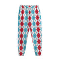 Red And Blue Argyle Pattern Print Sweatpants