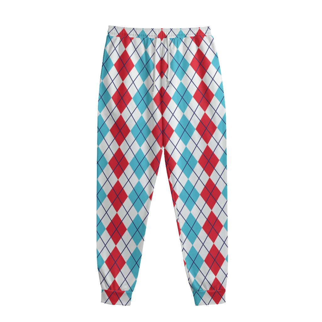 Red And Blue Argyle Pattern Print Sweatpants