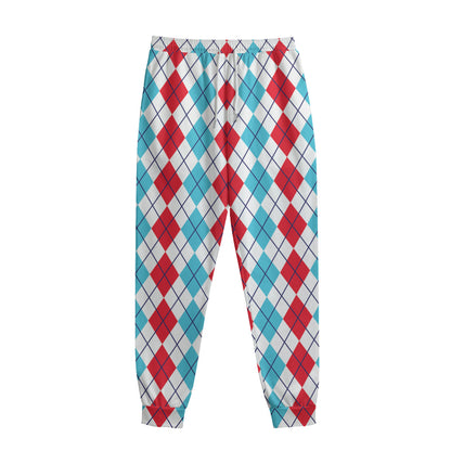Red And Blue Argyle Pattern Print Sweatpants