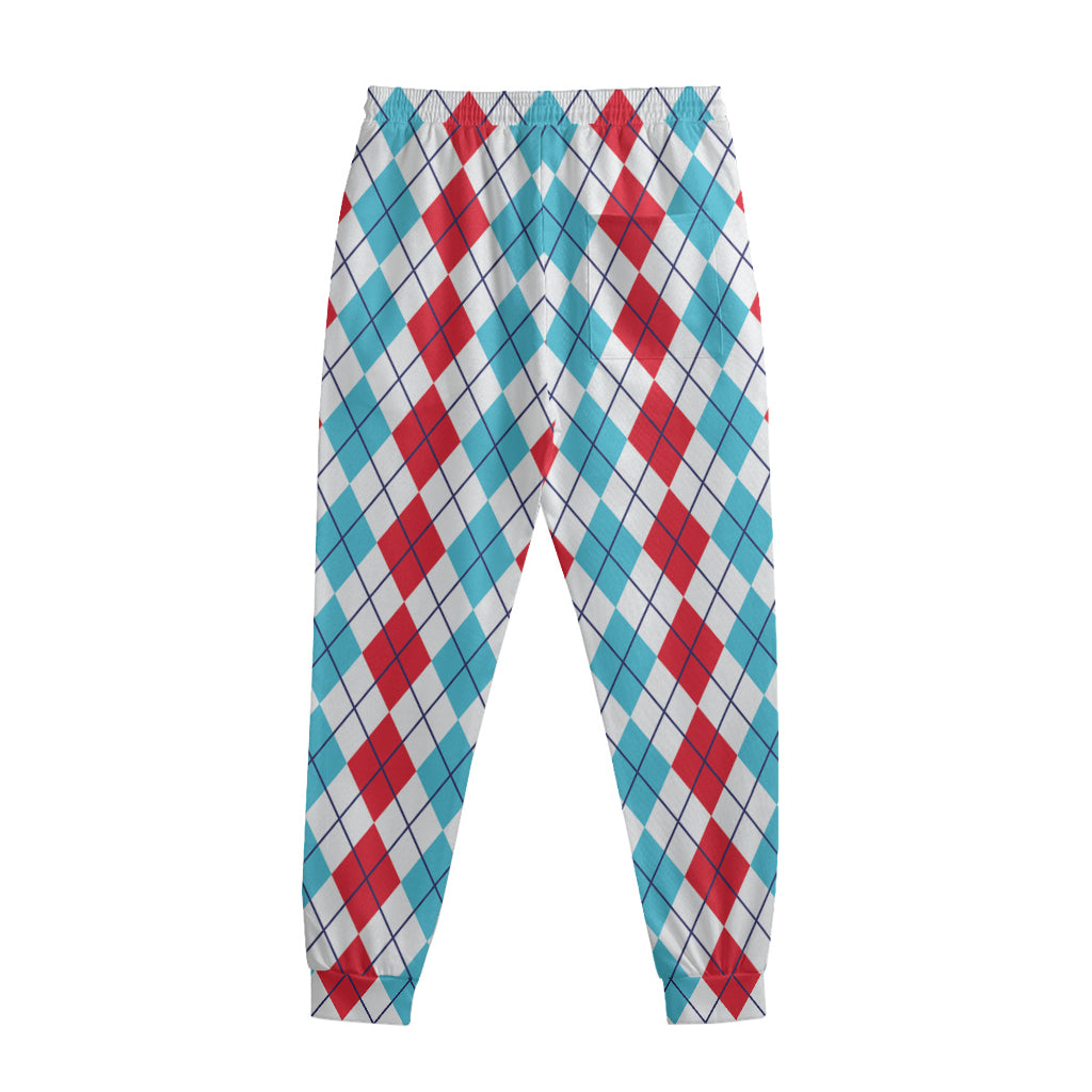 Red And Blue Argyle Pattern Print Sweatpants