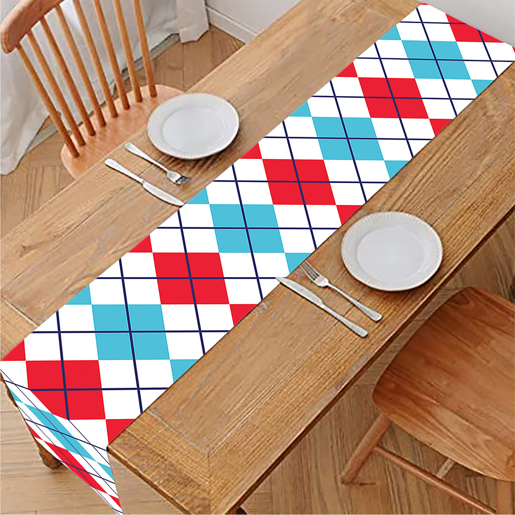 Red And Blue Argyle Pattern Print Table Runner
