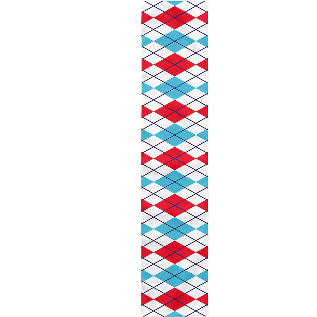 Red And Blue Argyle Pattern Print Table Runner