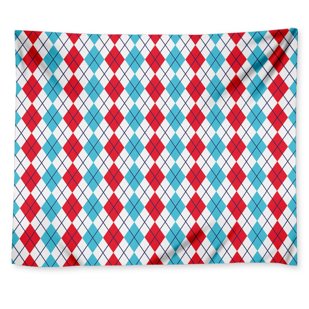 Red And Blue Argyle Pattern Print Tapestry