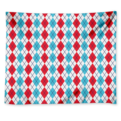 Red And Blue Argyle Pattern Print Tapestry