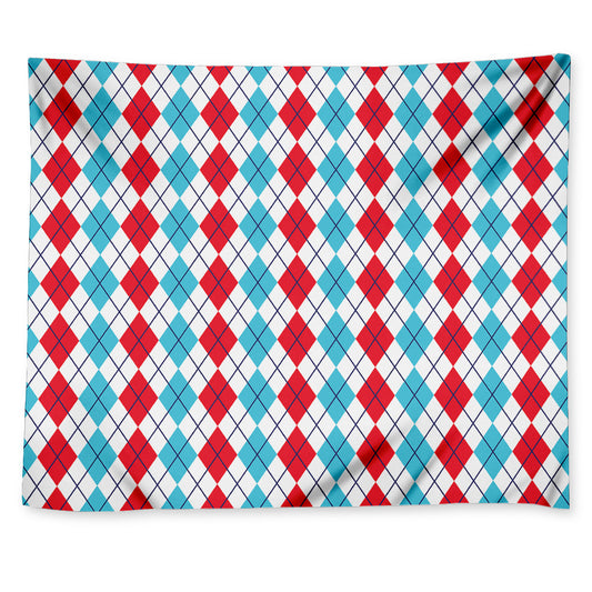 Red And Blue Argyle Pattern Print Tapestry