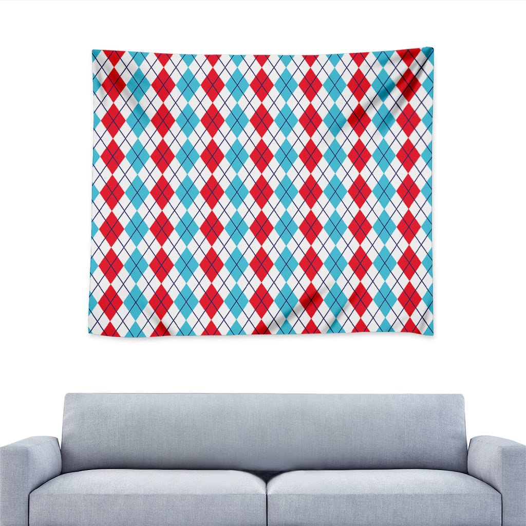 Red And Blue Argyle Pattern Print Tapestry