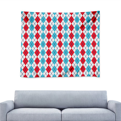 Red And Blue Argyle Pattern Print Tapestry