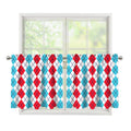 Red And Blue Argyle Pattern Print Tier Curtains