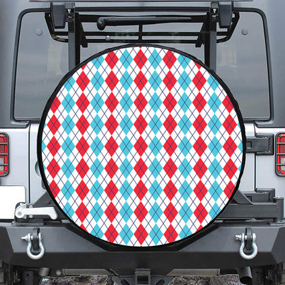 Red And Blue Argyle Pattern Print Tire Cover