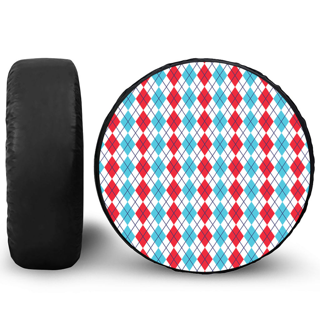Red And Blue Argyle Pattern Print Tire Cover