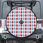 Red And Blue Argyle Pattern Print Tire Cover With Camera Hole
