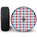 Red And Blue Argyle Pattern Print Tire Cover With Camera Hole