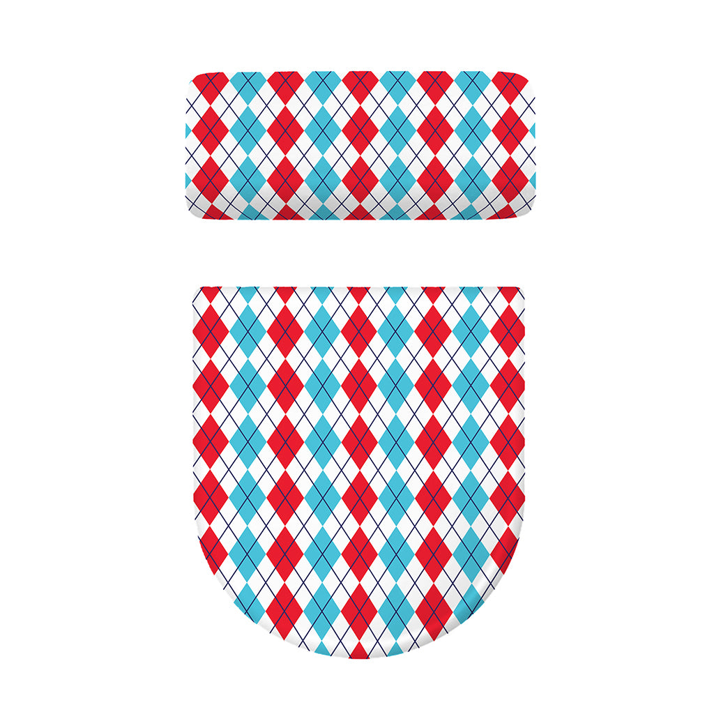 Red And Blue Argyle Pattern Print Toilet Lid And Tank Cover Set