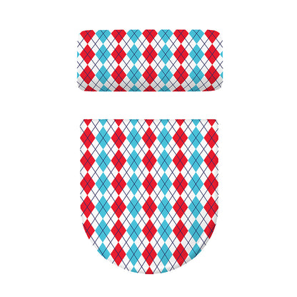 Red And Blue Argyle Pattern Print Toilet Lid And Tank Cover Set