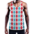 Red And Blue Argyle Pattern Print Men's Workout Tank Top
