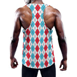Red And Blue Argyle Pattern Print Training Tank Top