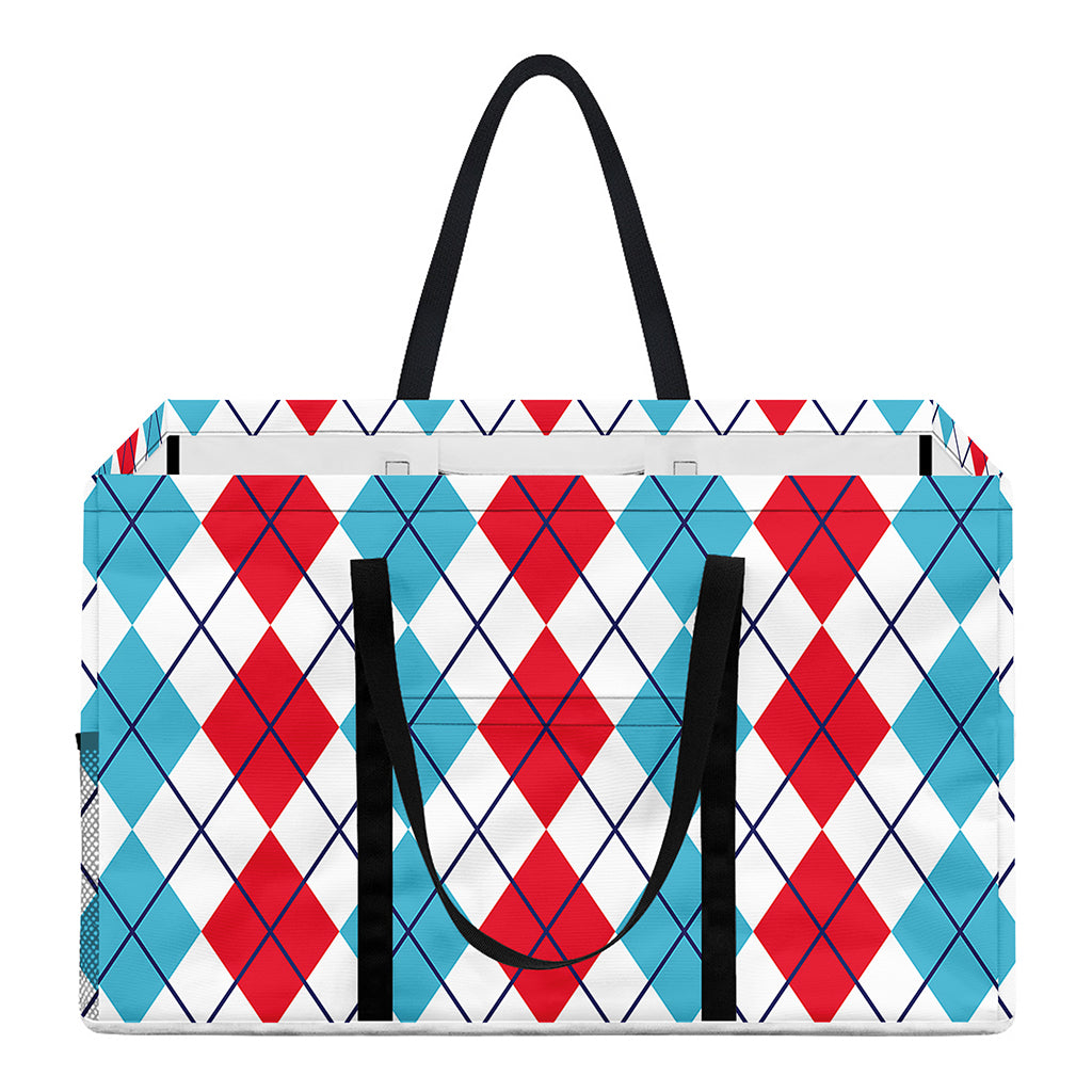 Red And Blue Argyle Pattern Print Utility Tote Bag