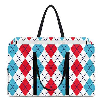 Red And Blue Argyle Pattern Print Utility Tote Bag