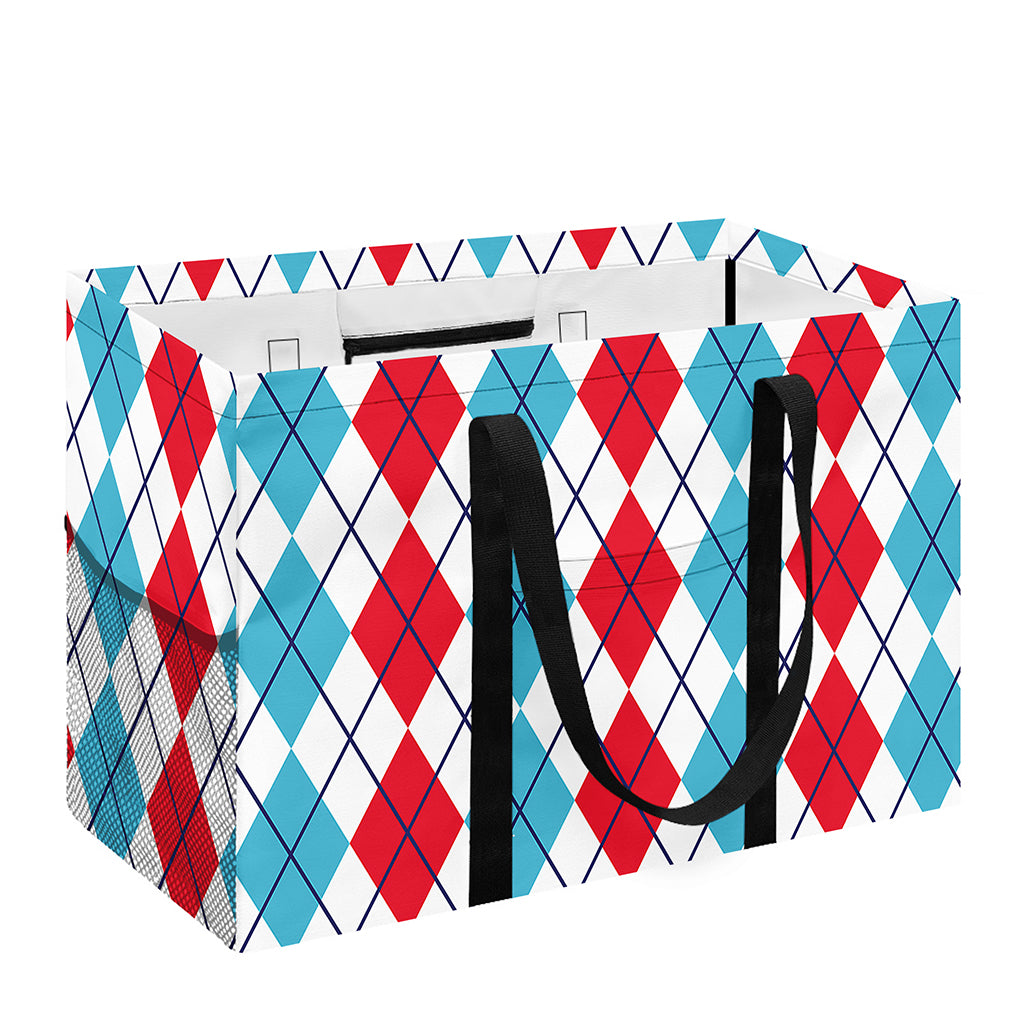 Red And Blue Argyle Pattern Print Utility Tote Bag
