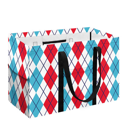 Red And Blue Argyle Pattern Print Utility Tote Bag