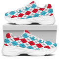 Red And Blue Argyle Pattern Print White Chunky Shoes