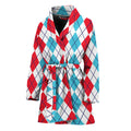 Red And Blue Argyle Pattern Print Women's Bathrobe