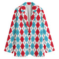 Red And Blue Argyle Pattern Print Women's Blazer