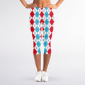 Red And Blue Argyle Pattern Print Women's Capri Leggings
